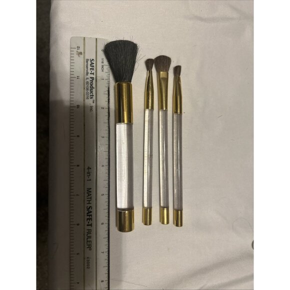 Cosmetic Makeup Brush Set of 4 Long Assorted Size Clear Handles W/gold New 6” - Picture 9 of 9